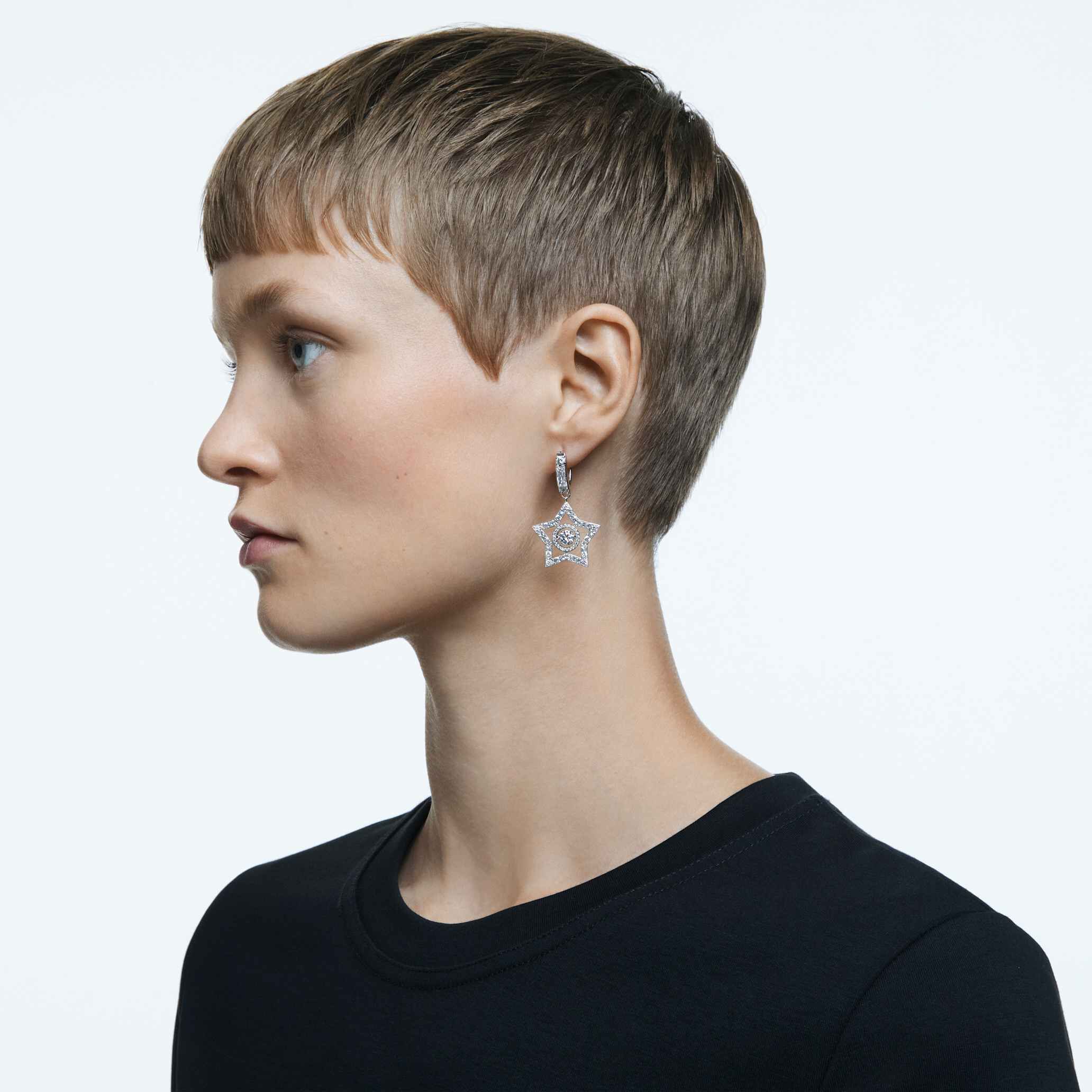 Buy Swarovski Stella hoop earrings White Rhodium plated