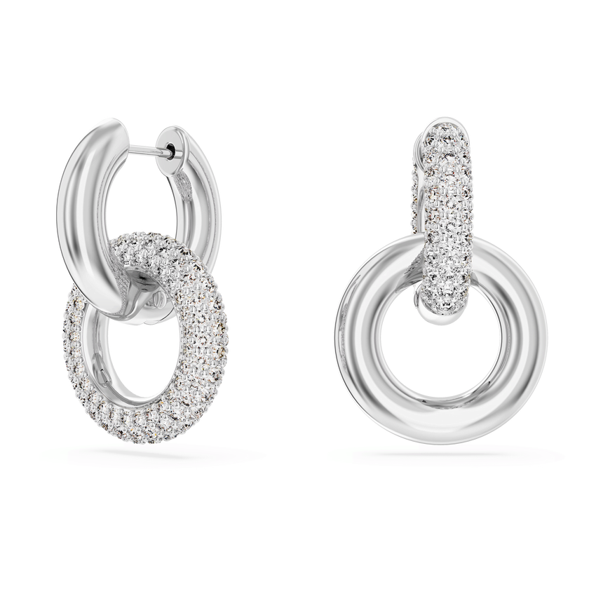 swarovski dextera hoop earrings  interlocking loop  white  rhodium plated