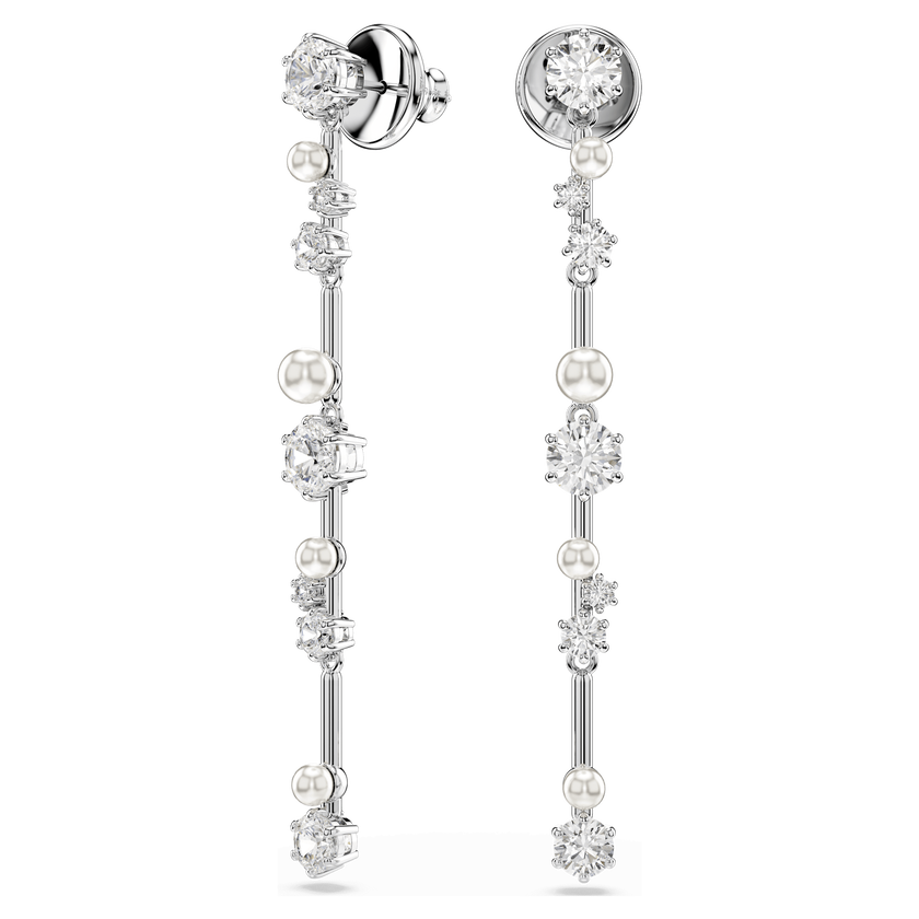 swarovski constella drop earrings  crystal pearl  round cuts  white  rhodium plated