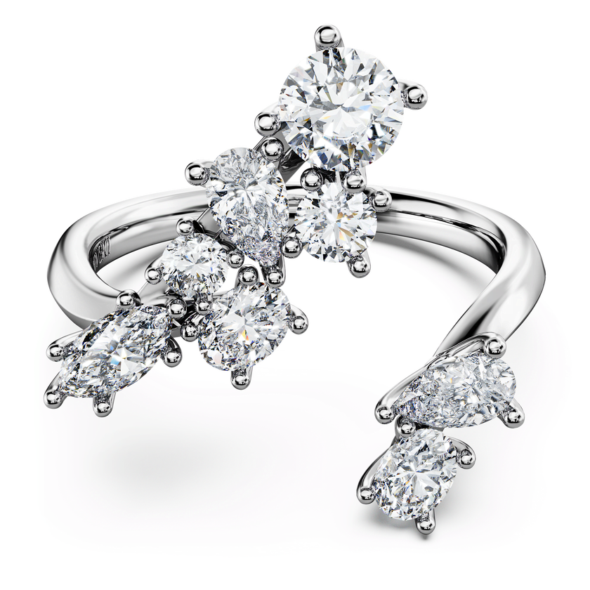 swarovski galaxy bypass ring  lab grown diamonds 1 25 ct tw  mixed shapes  18k white gold