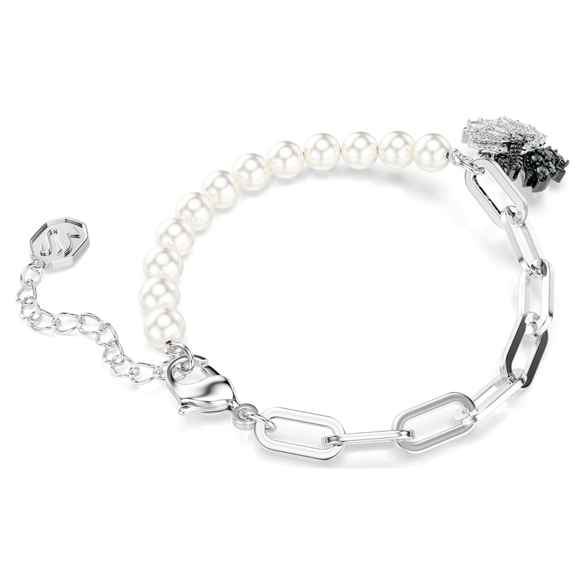 swarovski swan bracelet  crystal pearl  swan  black  rhodium plated
