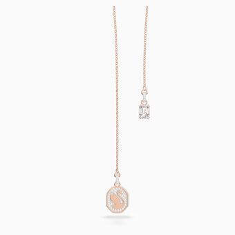 Signum Y necklace, Swan, White, Rose gold-tone plated