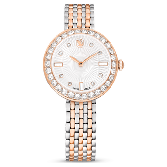 swarovski matrix tennis 7 link watch  swiss made  metal bracelet  rose gold tone  mixed metal finish