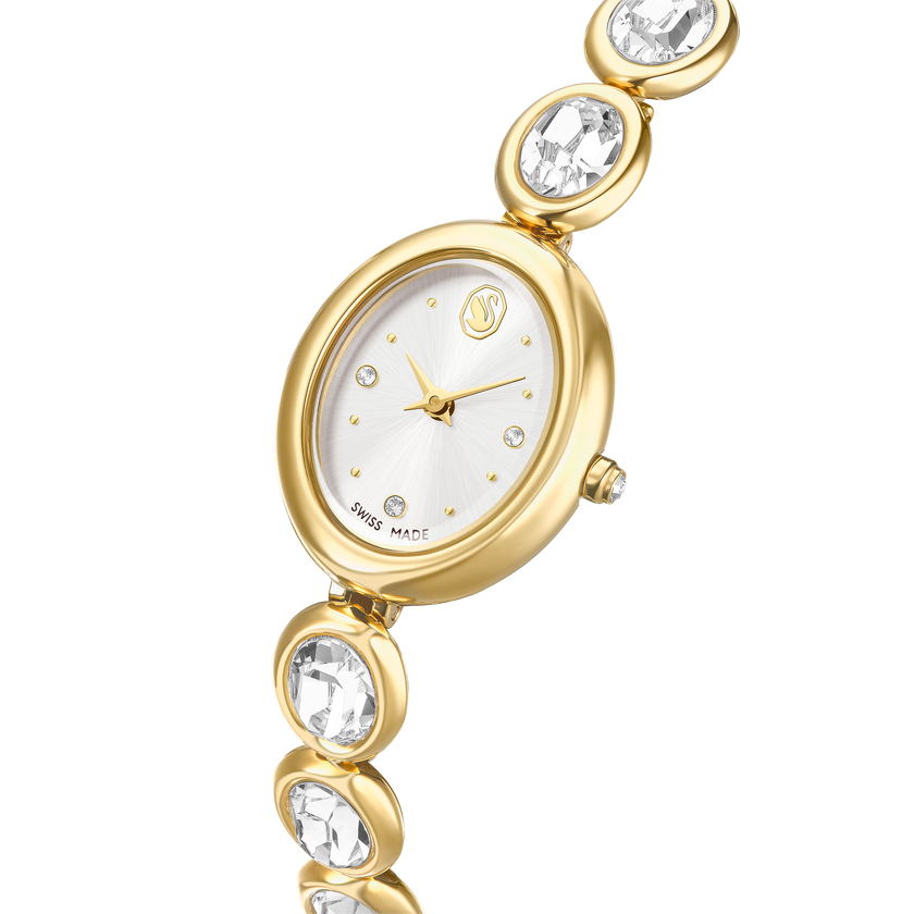 swarovski imber oval watch  swiss made  metal bracelet  gold tone  gold tone finish
