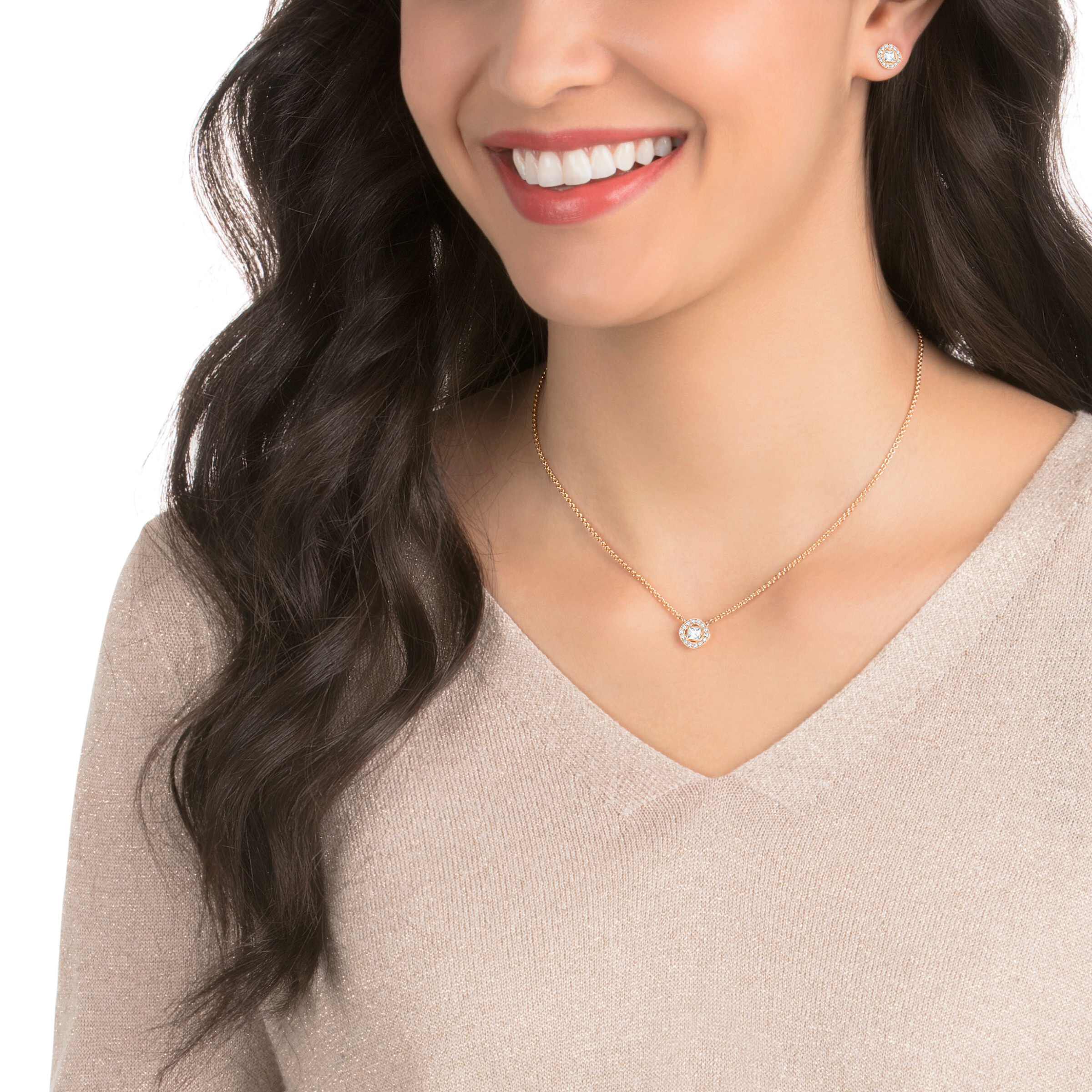 swarovski una angelic set  round cut  white  rose gold tone plated