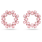 Millenia hoop earrings, Pear cut crystals, Pink, Rose gold-tone plated