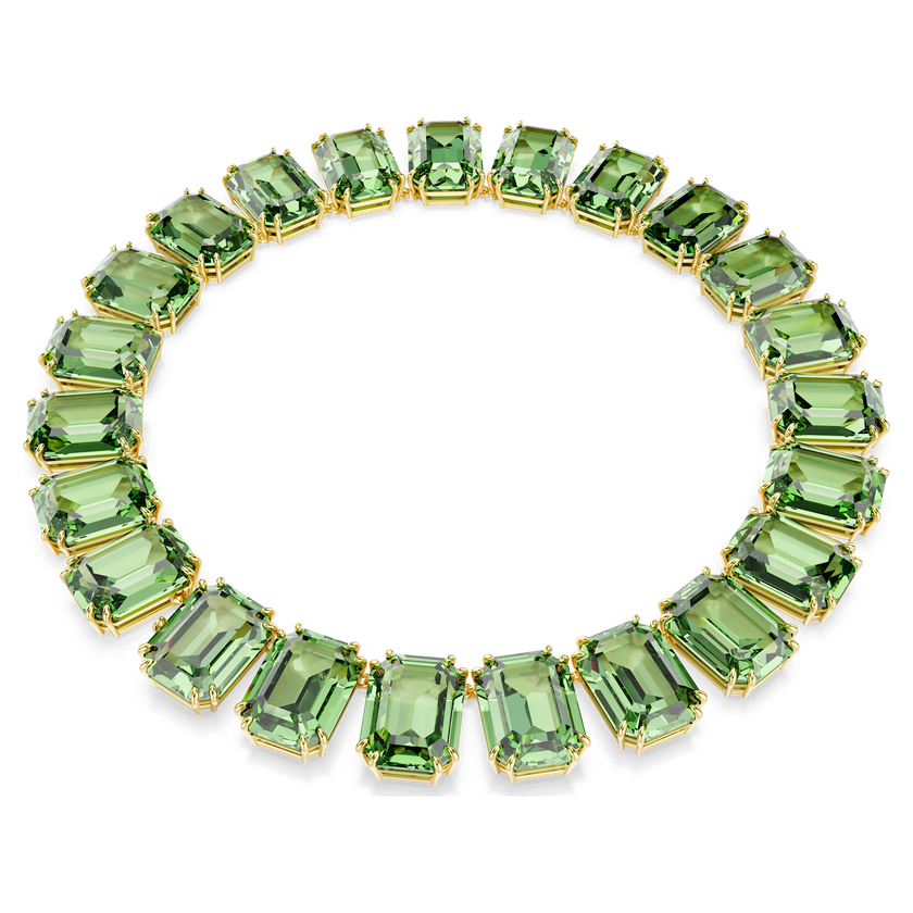 swarovski millenia tennis necklace  octagon cut  green  gold tone plated