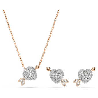 swarovski idyllia set  mixed cuts  heart with arrow  white  rose gold tone plated