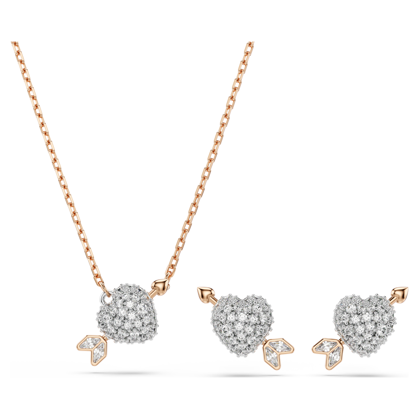 swarovski idyllia set  mixed cuts  heart with arrow  white  rose gold tone plated