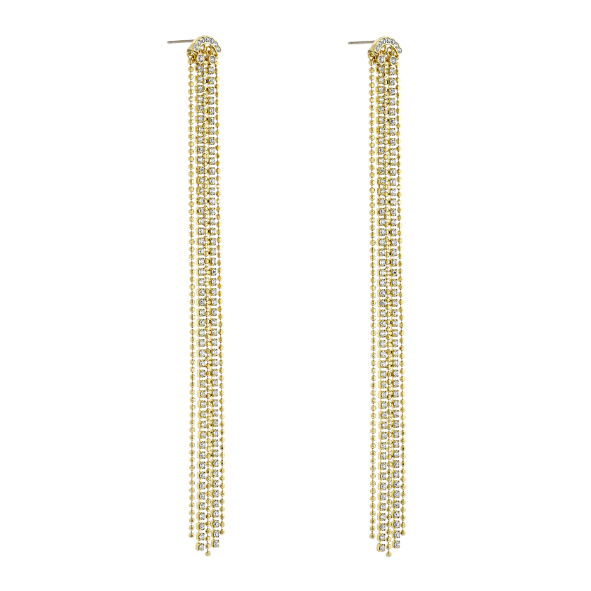 Fit Pierced Tassell Earrings, White, Gold-tone plated