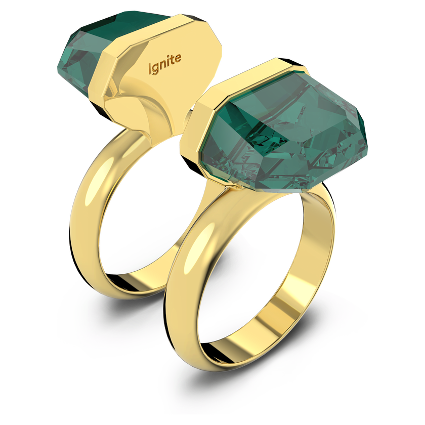swarovski lucent ring  magnetic  green  gold tone plated