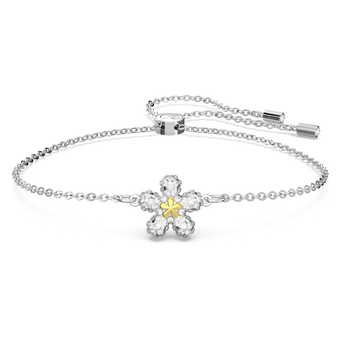 swarovski tough bracelet  flower  white  mixed metal finish