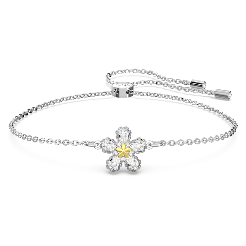 swarovski tough bracelet  flower  white  mixed metal finish
