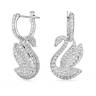 swarovski swan drop earrings swan white rhodium plated
