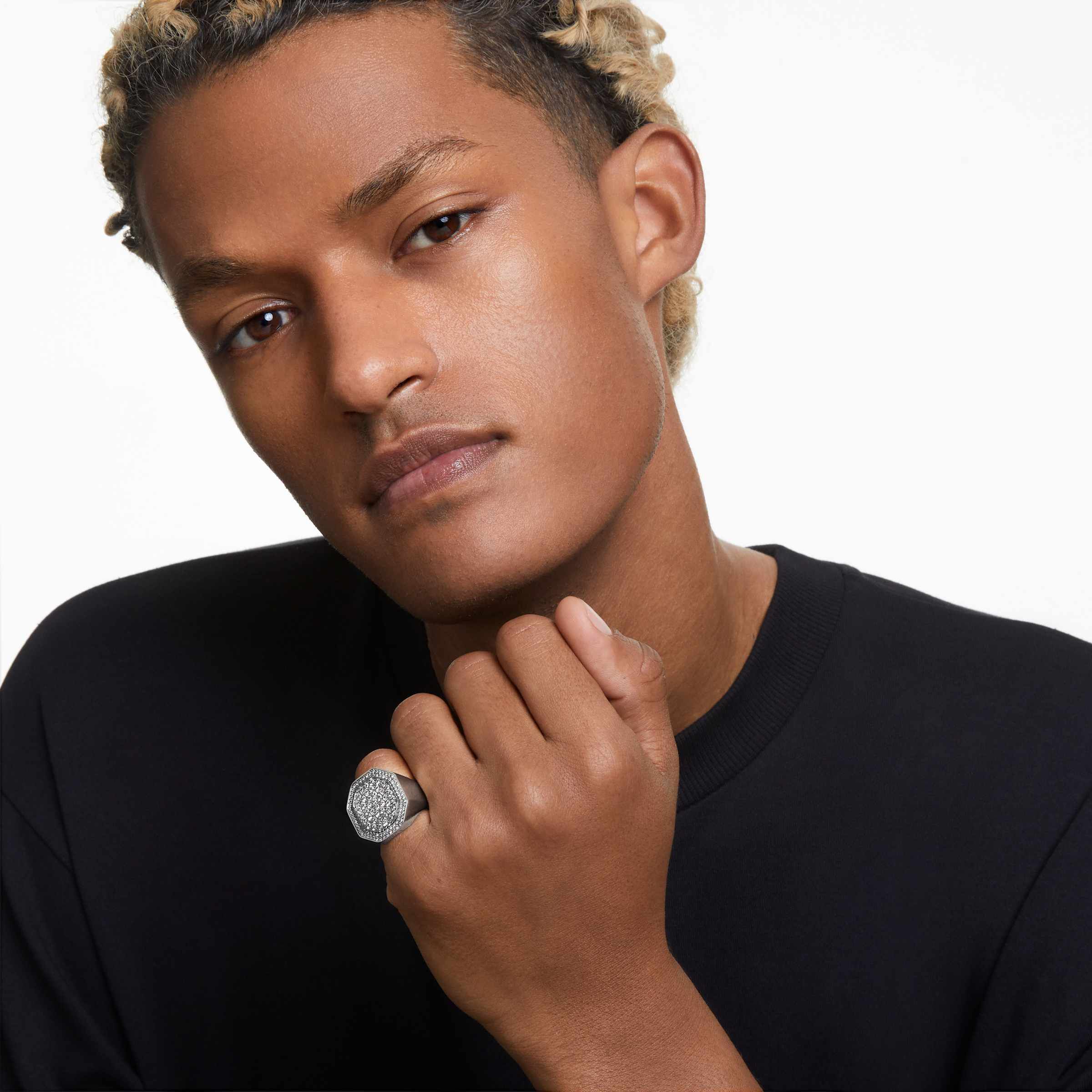 swarovski dextera cocktail ring  octagon shape  white  rhodium plated