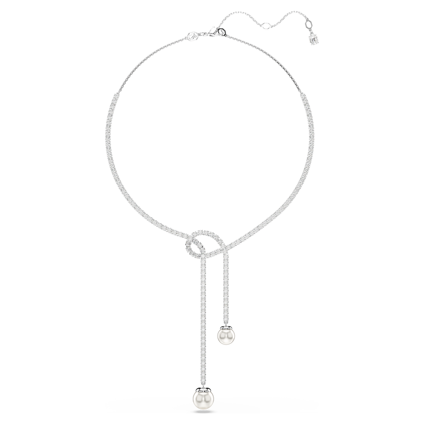 swarovski matrix y necklace  crystal pearl  round cut  white  rhodium plated