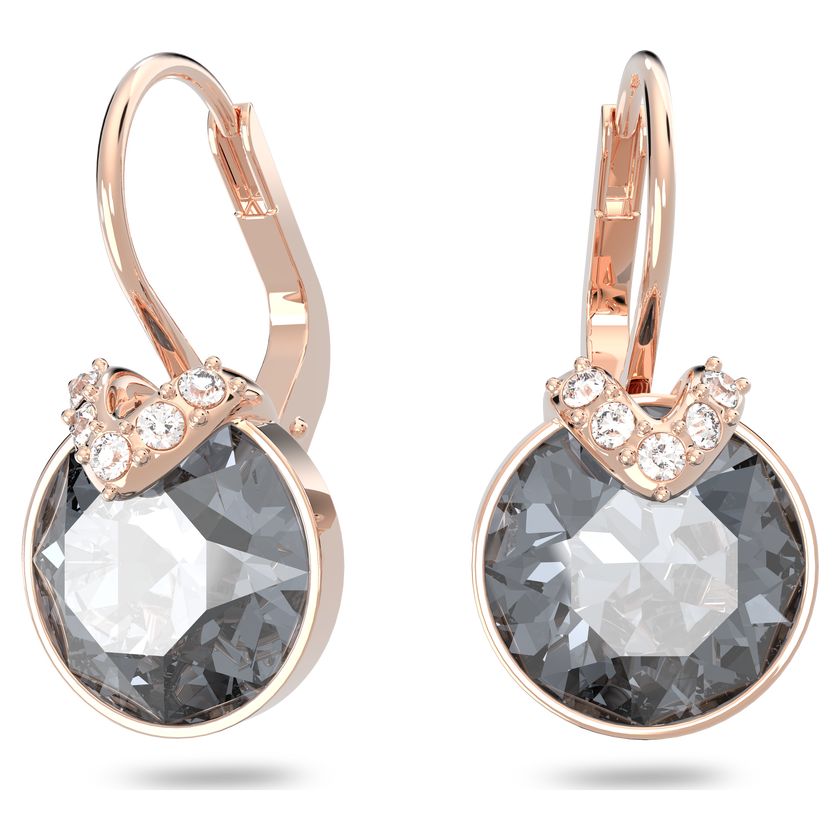 swarovski bella v drop earrings  round cut  gray  rose gold tone plated