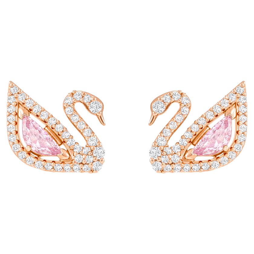 swarovski swan drop earrings  swan  pink  rose gold tone plated