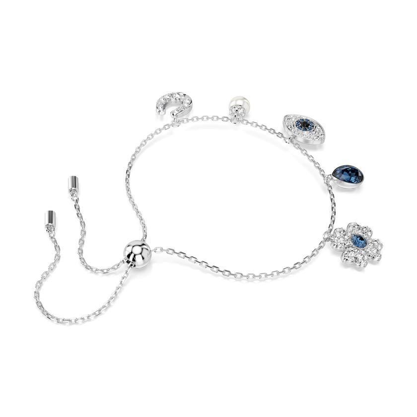 swarovski symbolica bracelet  clover  evil eye and horseshoe  blue  rhodium plated