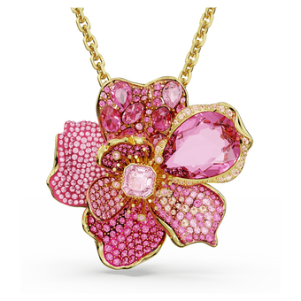 swarovski idyllia pendant and brooch pav flower pink gold tone plated