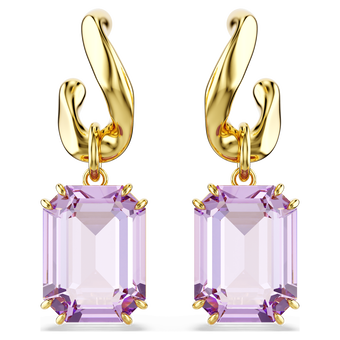 swarovski millenia drop earrings  octagon cut  purple  gold tone plated