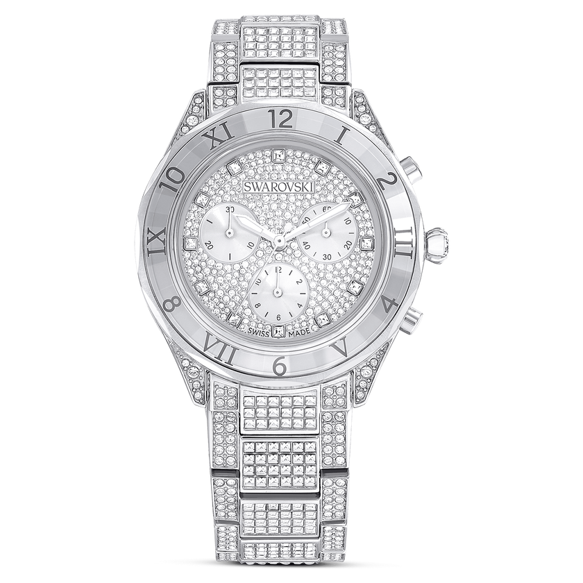 swarovski dextera lux watch  swiss made  metal bracelet  silver tone  stainless steel
