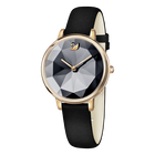 Crystal Lake Watch, Leather Strap, Black, Rose Gold Tone