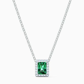Angelic Rectangular Necklace, Green, Rhodium plated