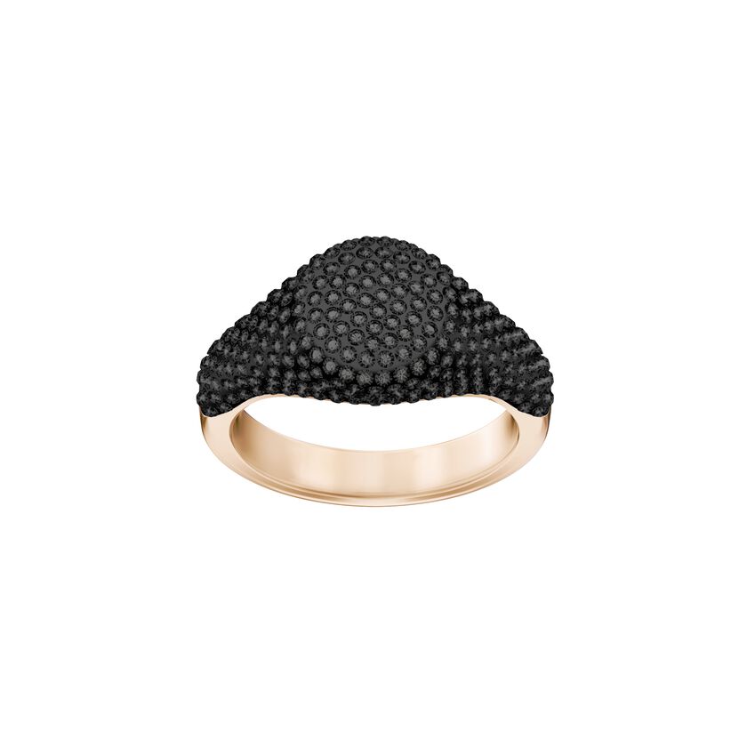 Stone Signet Ring, Black, Rose Gold Plating