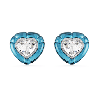 swarovski dulcis clip earrings  heart cut  pav   heart  blue  rhodium plated