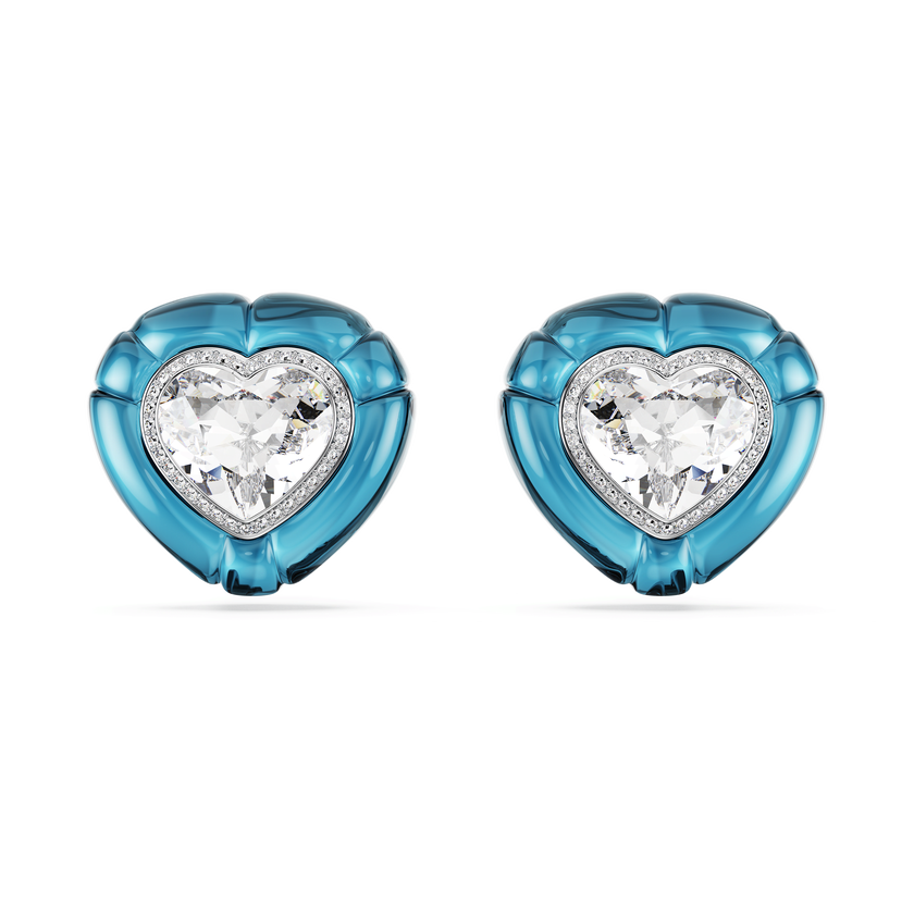 swarovski dulcis clip earrings  heart cut  pav   heart  blue  rhodium plated