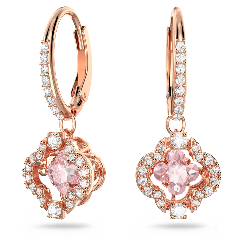 swarovski una drop earrings  clover  pink  rose gold tone plated