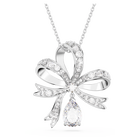 Volta pendant, Bow, Large, White, Rhodium plated