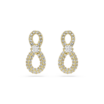 swarovski hyperbola stud earrings  round cut  pav   infinity  white  gold tone plated