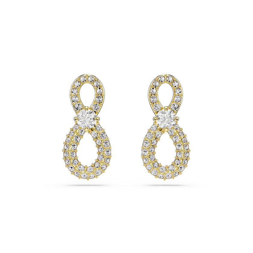 swarovski hyperbola stud earrings  round cut  pav   infinity  white  rhodium plated