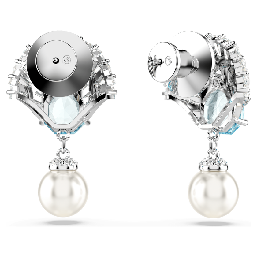 swarovski idyllia drop earrings  crystal pearl  shell  blue  rhodium plated