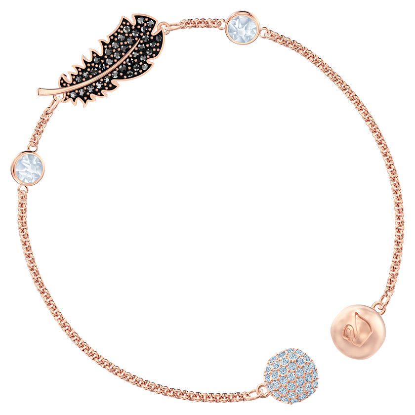 swarovski remix collection feather strand  black  rose gold tone plated