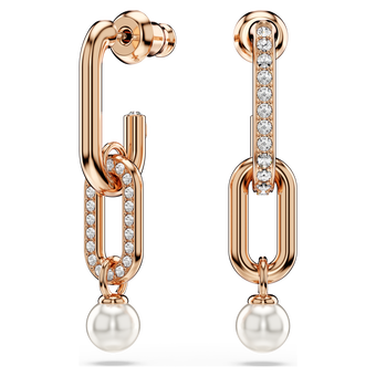 swarovski constella drop earrings crystal pearl round cut white rose gold tone plated