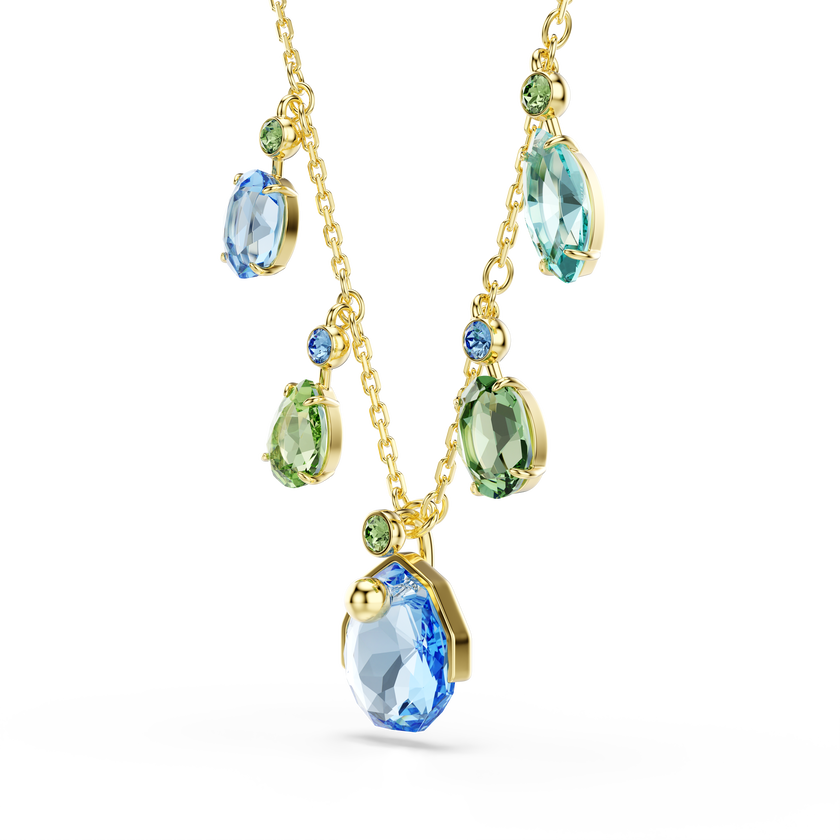 swarovski gema necklace  mixed cuts  drop  multicolored  gold tone plated