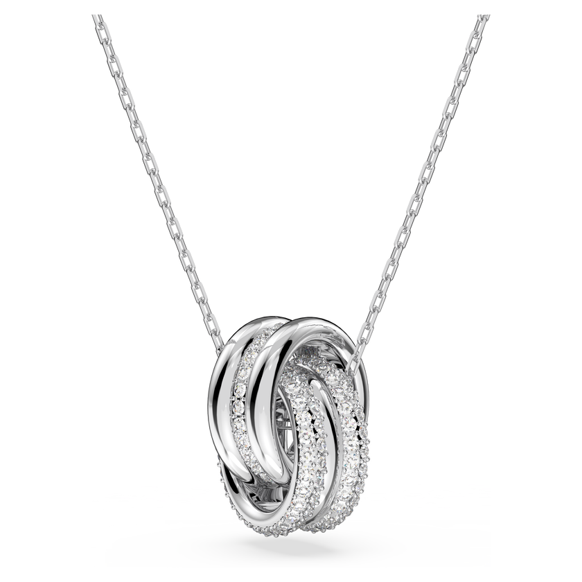 swarovski further pendant  intertwined circles  small  white  rhodium plated