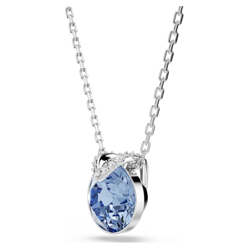 swarovski bella v pendant  round cut  blue  rhodium plated