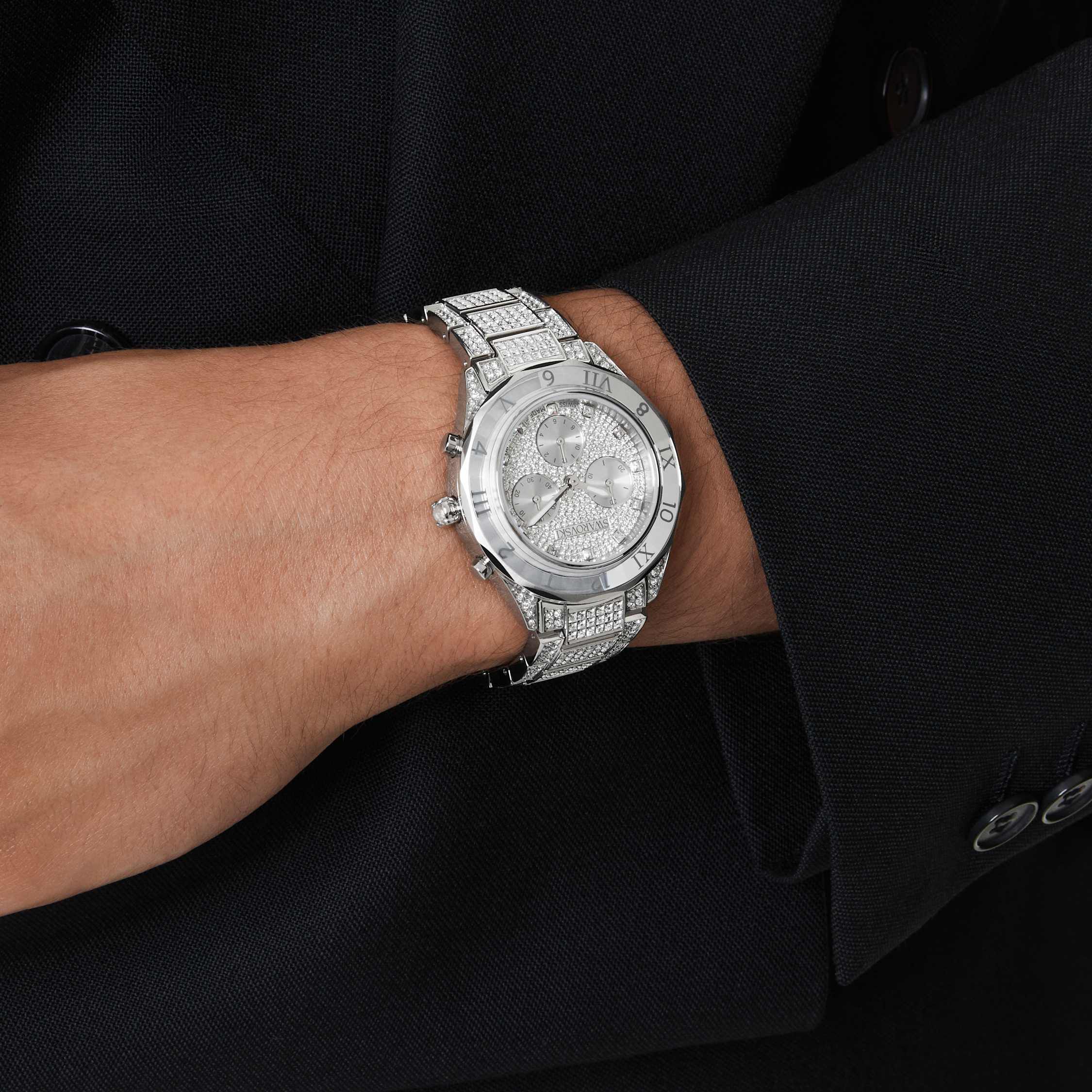 swarovski dextera lux watch  swiss made  metal bracelet  silver tone  stainless steel