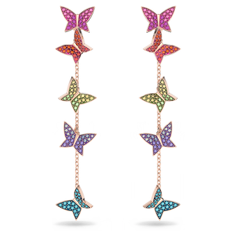 swarovski lilia drop earrings butterfly long multicolored rose gold tone plated