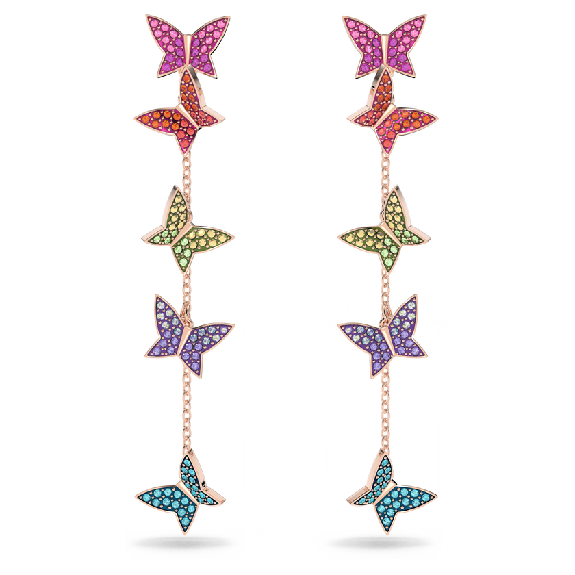 swarovski lilia drop earrings  butterfly  long  multicolored  rose gold tone plated