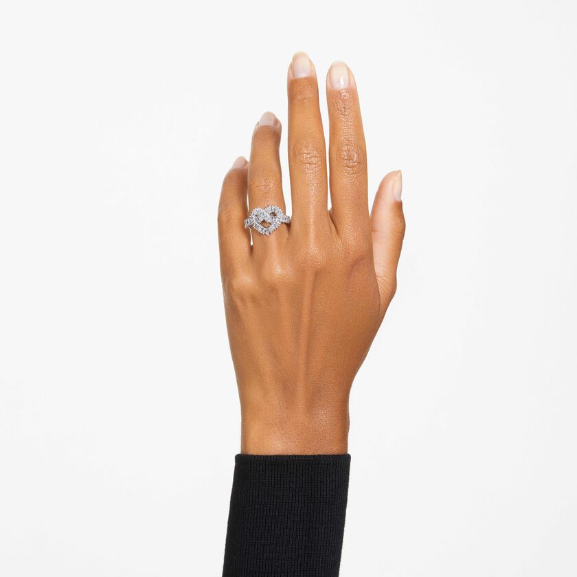 swarovski matrix cocktail ring  mixed cuts  heart  white  rhodium plated
