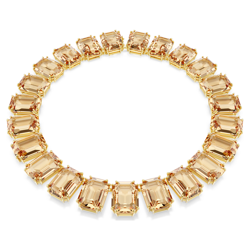 swarovski millenia tennis necklace  oversized crystals  octagon cut  caramel  gold tone plated