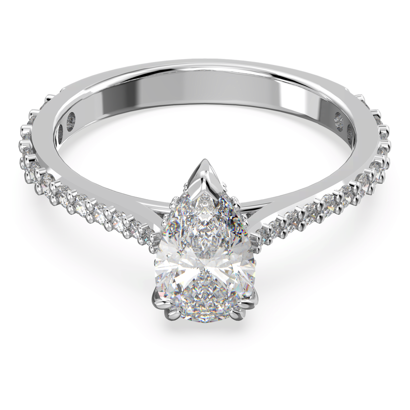swarovski stilla cocktail ring  pear cut  pav   white  rhodium plated