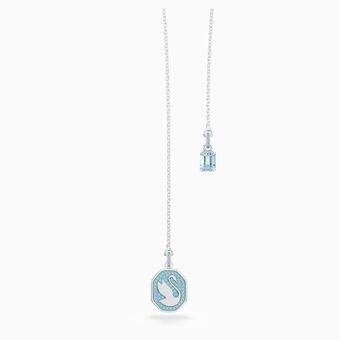 Signum Y necklace, Swan, Blue, Rhodium plated