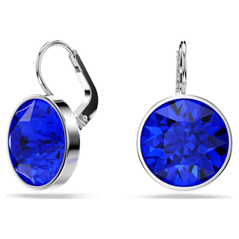 swarovski bella drop earrings  round cut  blue  rhodium plated