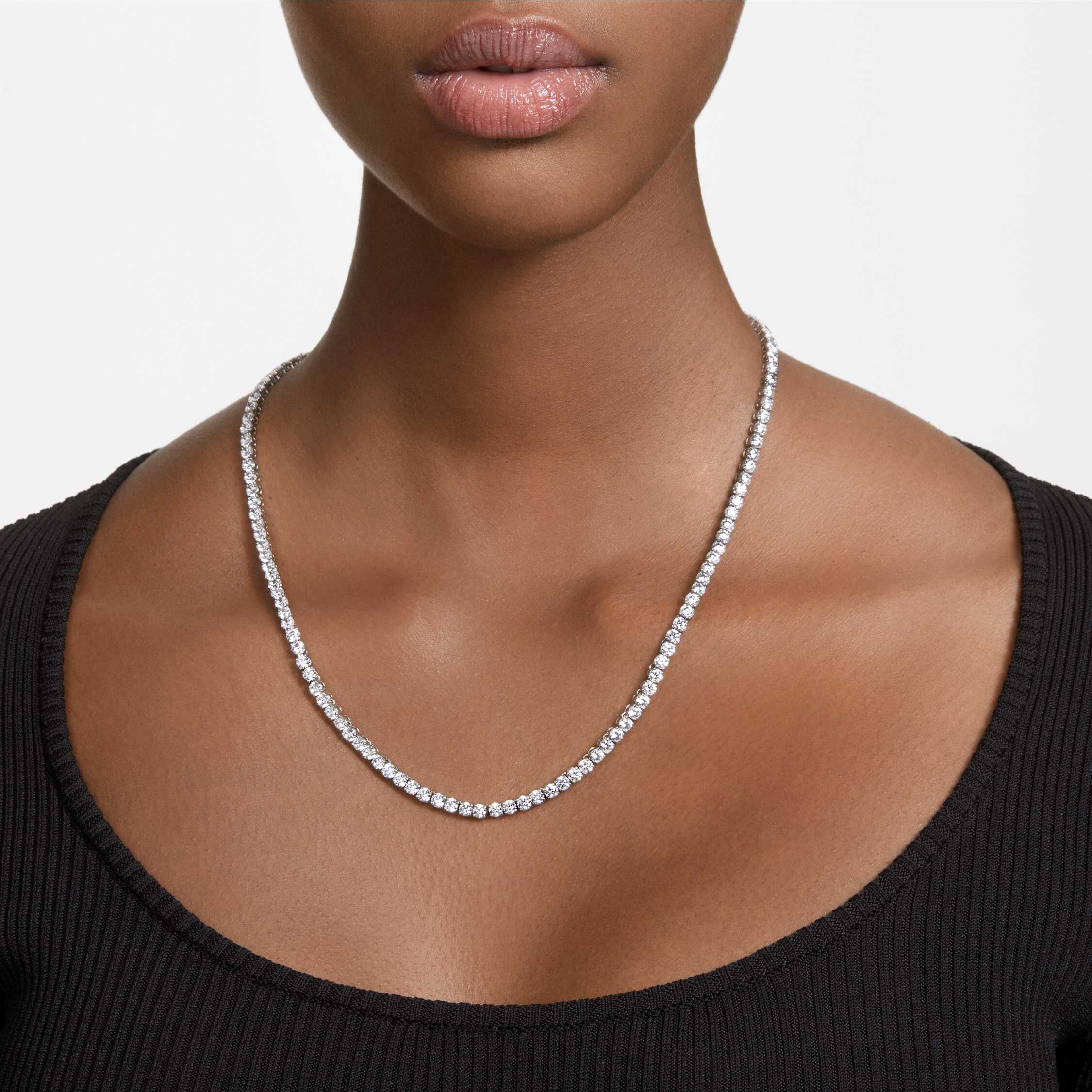 swarovski matrix tennis necklace  round cut  white  rhodium plated